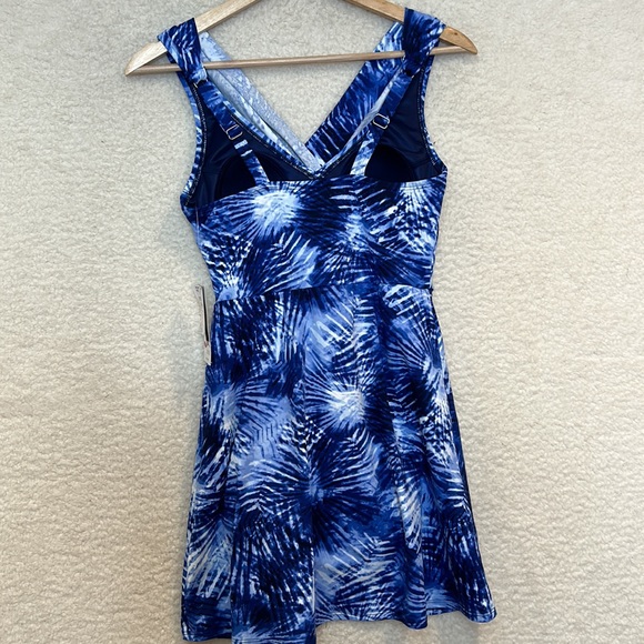 NWT Lands End Womens Deep Sea Navy Tie Dye Palm Sweetheart Swim Dress SIZE 18W - Picture 8 of 12